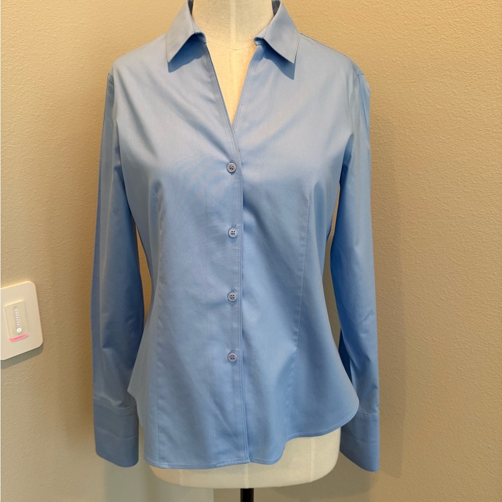 Fitted Long Sleeve Blue Button Down Shirt
